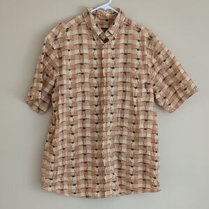 Large Woolrich Wheat Kayaks Men's Button Down Short Sleeve Shirt